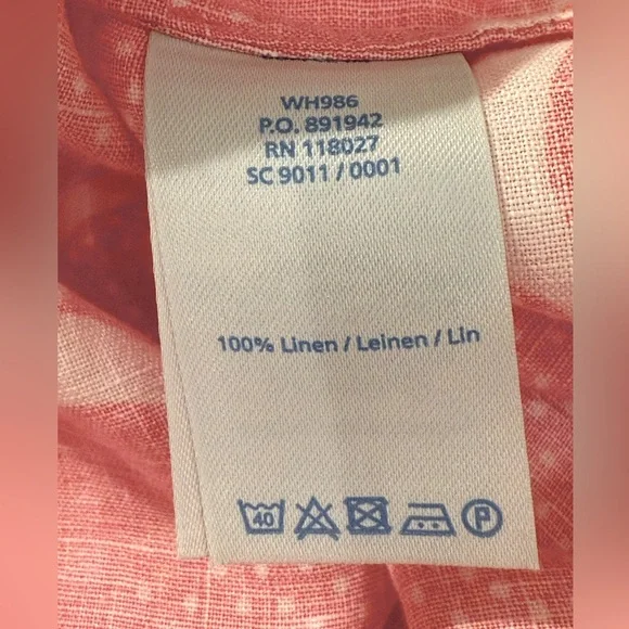 Boden EUC Size 2P Pretty Coral & White 3/4 Length Linen Mini Dress (0554) - Picture 13 of 14